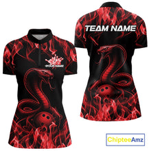 Load image into Gallery viewer, Custom Black And Red Flame Cobra Snake Bowling Women Shirts, Bowling League Shirt IPHW10765