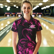 Load image into Gallery viewer, Custom Black And Pink Flame Cobra Snake Bowling Women Shirts, Bowling League Shirt IPHW10766