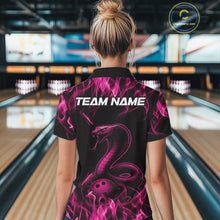 Load image into Gallery viewer, Custom Black And Pink Flame Cobra Snake Bowling Women Shirts, Bowling League Shirt IPHW10766