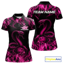 Load image into Gallery viewer, Custom Black And Pink Flame Cobra Snake Bowling Women Shirts, Bowling League Shirt IPHW10766