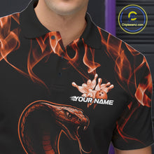 Load image into Gallery viewer, Custom Black And Orange Flame Cobra Snake Bowling Men Shirts, Bowling League Shirt IPHW10767