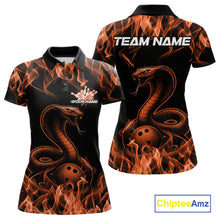 Load image into Gallery viewer, Custom Black And Orange Flame Cobra Snake Bowling Women Shirts, Bowling League Shirt IPHW10767