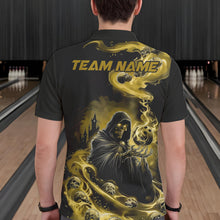 Load image into Gallery viewer, Black And Yellow Grim Reaper Custom Halloween Bowling Team Men Polo Shirts, Bowlers Outfit IPHW8894