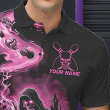 Load image into Gallery viewer, Black And Pink Grim Reaper Custom Halloween Bowling Team Men Polo Shirts, Bowlers Outfit IPHW8895