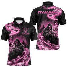 Load image into Gallery viewer, Black And Pink Grim Reaper Custom Halloween Bowling Team Men Polo Shirts, Bowlers Outfit IPHW8895
