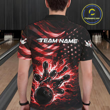 Load image into Gallery viewer, Custom Black And Red Patriotic Fire Flame Men Bowling Shirt, US Flag Bowling Jerseys IPHW10997