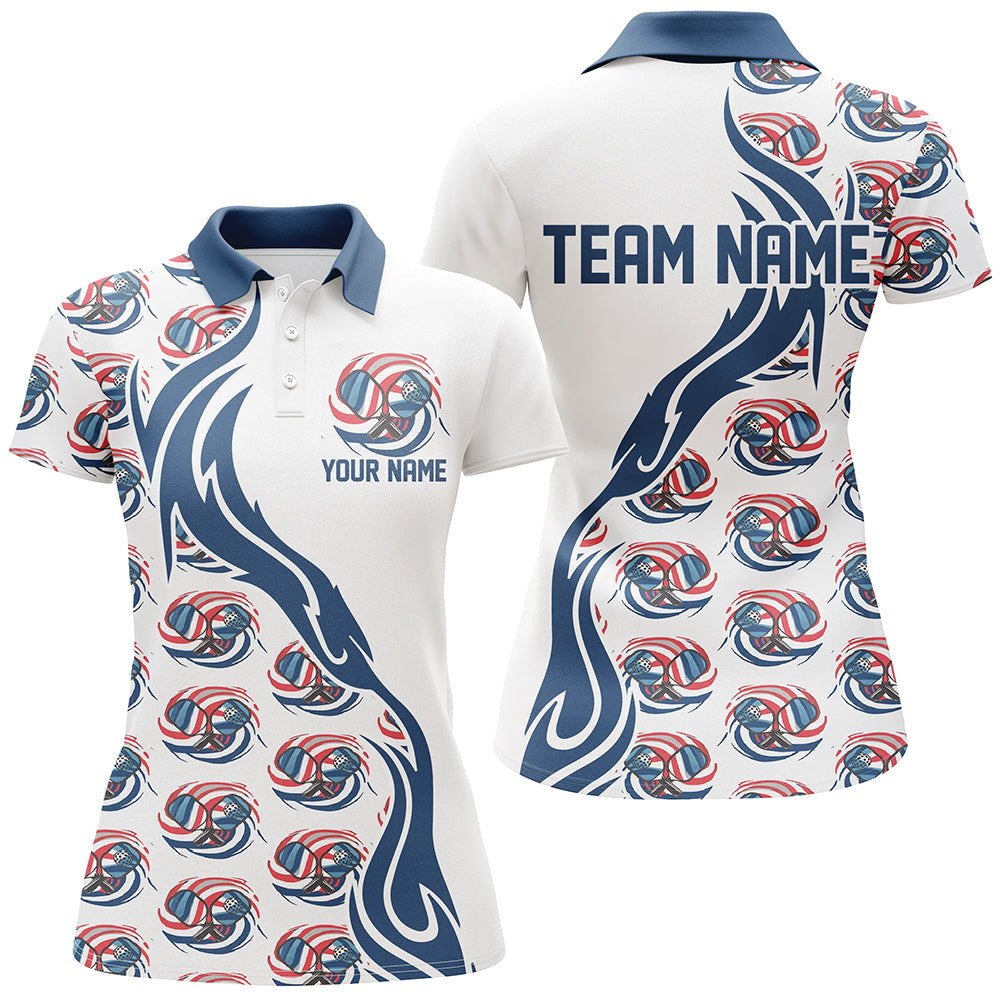 Custom American Flag Patriotic Pickleball Polo Shirts For Women, Us Flag Pickleball Jerseys IPHW6937