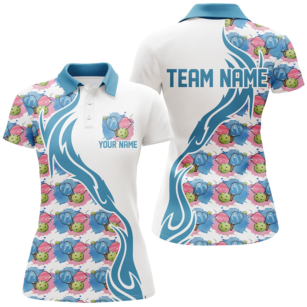Custom Watercolor Pickleball Shirts For Women, Blue And Pink Pickleball Outfit For Team IPHW6938