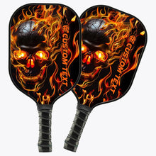 Load image into Gallery viewer, Black And Orange Flame Skull Custom Pickleball Paddle, Halloween Pickleball Paddles Gifts Pickleball Rackets IPHW7490