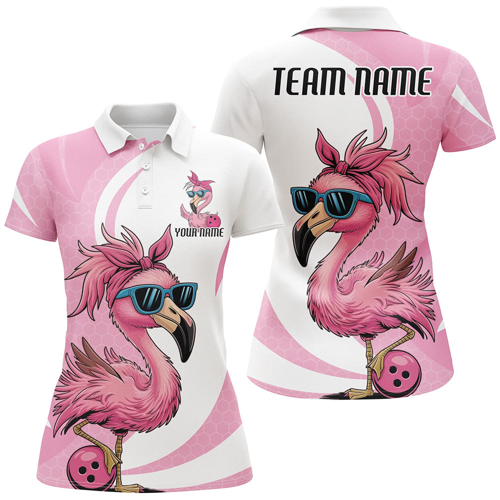 Cute Slay Pink Flamingo Custom Funny Bowling Shirts For Women, Flamingo Bowling Team Outfits IPHW7735