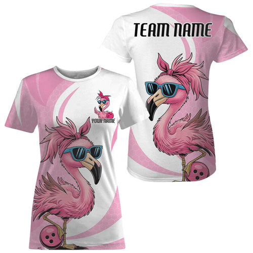 Cute Slay Pink Flamingo Custom Funny Bowling Women T-Shirts Shirt, Flamingo Bowling Team Outfits IPHW7735