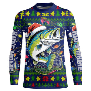 Custom Christmas Ugly Sweater Pattern Largemouth Bass Fishing Shirts, Christmas Fishing Gifts IPHW7968