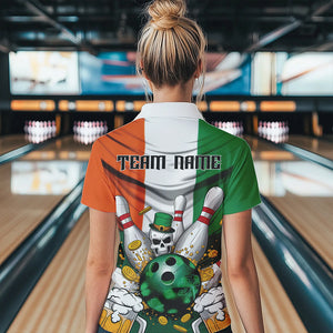 Custom Irish Flag St Patricks Bowling Womens Quarter-Zip Shirts, Skull Leprechaun Bowling IPHW8588