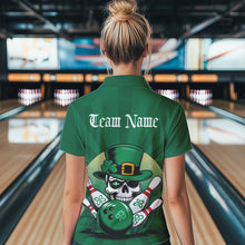 Load image into Gallery viewer, Custom Green Skull St Patricks Day Bowling Polo Shirt For Women, Lucky Bowling Shirt IPHW8591
