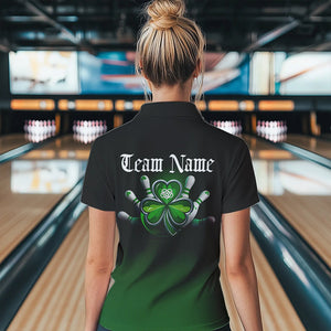 Custom Black And Green Lucky Clover St Patricks Skull Bowling Team Womens Quarter-Zip Shirt IPHW8599
