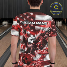 Load image into Gallery viewer, Custom Red Flaming American Flag Eagle Bowling Team Men Shirt, Patriotic Bowlers Outfit IPHW10779