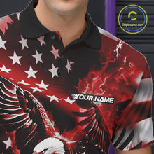 Load image into Gallery viewer, Custom Red Flaming American Flag Eagle Bowling Team Men Shirt, Patriotic Bowlers Outfit IPHW10779
