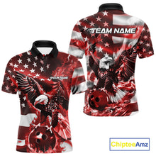 Load image into Gallery viewer, Custom Red Flaming American Flag Eagle Bowling Team Men Shirt, Patriotic Bowlers Outfit IPHW10779
