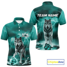 Load image into Gallery viewer, Custom Teal Blue Ligtning Wolf Bowling Team League Shirts For Men, Bowler Outfits IPHW10789