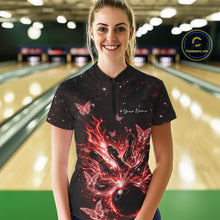 Load image into Gallery viewer, Custom Red Galaxy Butterfly Bowling Women Quarter-Zip Shirt, Flame Bowling Team Jerseys IPHW11008
