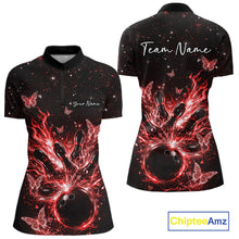 Load image into Gallery viewer, Custom Red Galaxy Butterfly Bowling Women Quarter-Zip Shirt, Flame Bowling Team Jerseys IPHW11008