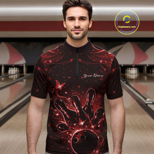 Load image into Gallery viewer, Custom Dreamy Red Butterfly Men Bowling Quarter-Zip Shirt, Bowling Team Outfit IPHW11017