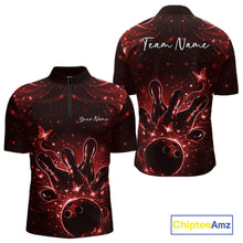 Load image into Gallery viewer, Custom Dreamy Red Butterfly Men Bowling Quarter-Zip Shirt, Bowling Team Outfit IPHW11017