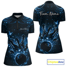 Load image into Gallery viewer, Custom Dreamy Blue Butterfly Women Bowling Quarter-Zip Shirt, Bowling Team Outfit IPHW11018
