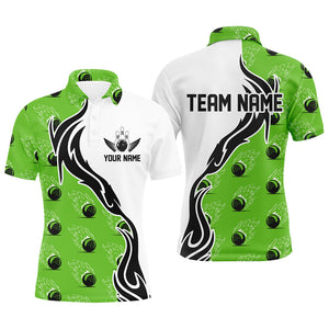 Custom Bowling Shirts For Men With Team Name, Flame Bowling Ball Shirt Bowling Jerseys | Green IPHW6945