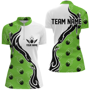 Custom Bowling Shirts For Women, Flame Bowling Ball Shirt Bowling Jerseys | Green IPHW6945