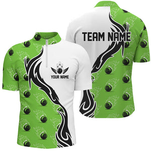 Custom Bowling Shirts For Men With Team Name, Flame Bowling Ball Shirt Bowling Jerseys | Green IPHW6945