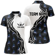 Load image into Gallery viewer, Blue Flame Bowling Ball Women&#39;S Bowling Polo Shirt, Custom Bowling Jerseys With Team Name IPHW6948