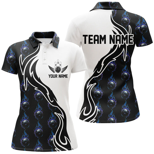 Blue Flame Bowling Ball Women'S Bowling Polo Shirt, Custom Bowling Jerseys With Team Name IPHW6948