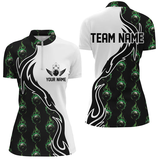 Green Flame Bowling Ball Women'S Bowling Polo Shirt, Custom Bowling Jerseys With Team Name IPHW6949