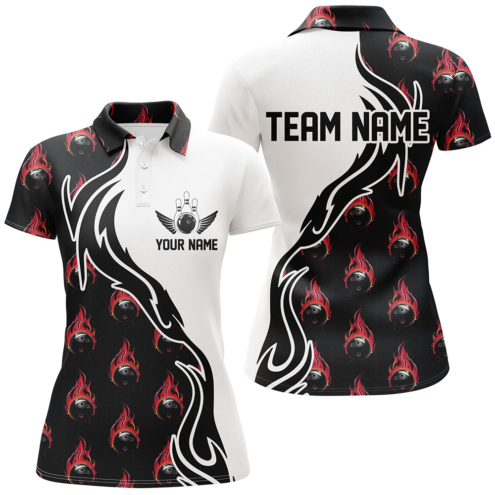 Custom Red Flame Bowling Shirt For Women, Outfit Bowling Custom Bowling Team Uniforms IPHW6950