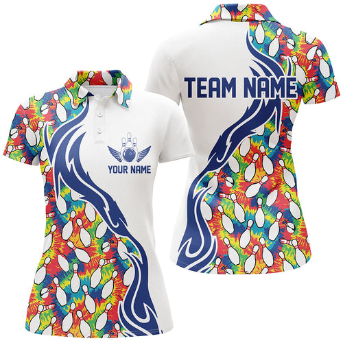 Colorful Tie Dye Bowling Pins Custom Bowling Shirts For Women, Flame Bowling Jerseys IPHW6952