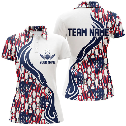 Custom Patriotic Bowling Shirts For Women, Personalized Bowling Team Shirts IPHW6953
