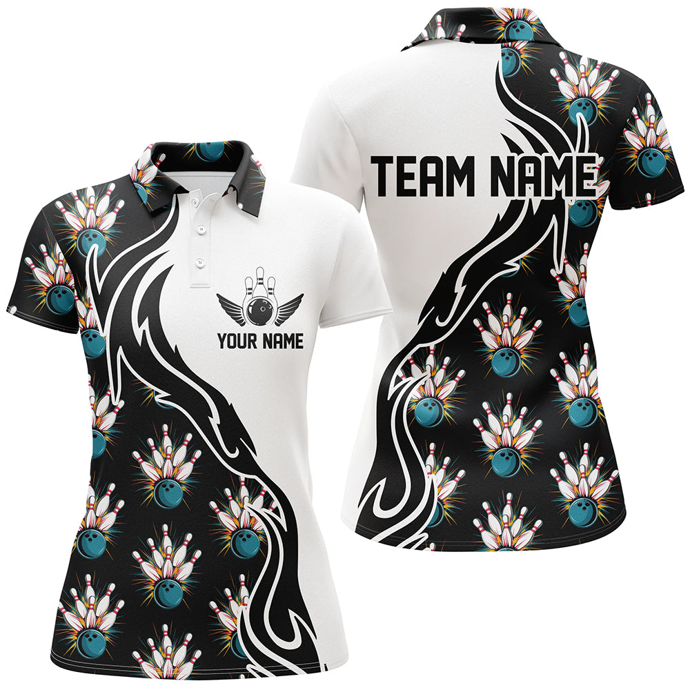 Strike Bowling Custom Polo Shirts For Women And WoWomen, Personalized Bowling Team Shirts IPHW6954