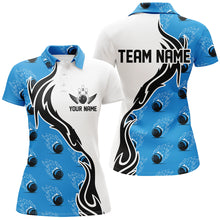 Load image into Gallery viewer, Custom Ladies Bowling Shirts With Name, Flame Bowling Ball Shirt Bowling Jerseys | Blue IPHW6955