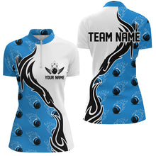 Load image into Gallery viewer, Custom Ladies Bowling Shirts With Name, Flame Bowling Ball Shirt Bowling Jerseys | Blue IPHW6955