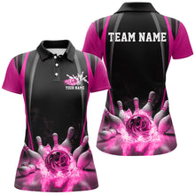 Load image into Gallery viewer, Black And Pink Bowling Jersey Custom Flame Bowling Shirts For Women, Bowling Team Uniform IPHW7510