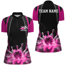 Load image into Gallery viewer, Black And Pink Bowling Jersey Custom Flame Bowling Shirts For Women, Bowling Team Uniform IPHW7510