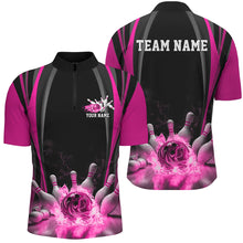 Load image into Gallery viewer, Black And Pink Bowling Jersey Custom Flame Bowling Shirts For Men, Bowling Team Uniform IPHW7510