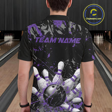 Load image into Gallery viewer, Custom Black And Purple Splatter Camo Bowling Team Polo Shirts For Men IPHW10798