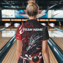 Load image into Gallery viewer, Custom Black And Red Flame Dragon Bowling Jerseys, Dragon Bowling Team Women Polo Shirts IPHW8919