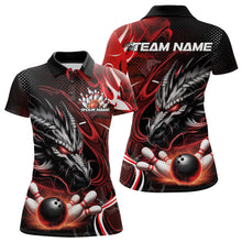 Load image into Gallery viewer, Custom Black And Red Flame Dragon Bowling Jerseys, Dragon Bowling Team Women Polo Shirts IPHW8919