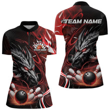 Load image into Gallery viewer, Custom Black And Red Flame Dragon Bowling Jerseys, Dragon Bowling Women Quarter-Zip Shirts IPHW8919