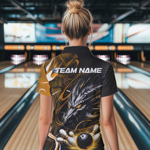 Load image into Gallery viewer, Custom Black And Yellow Flame Dragon Bowling Jerseys, Dragon Bowling Team Women Polo Shirts IPHW8921