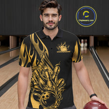 Load image into Gallery viewer, Custom Gold Tribal Flame Men Bowling Polo Shirt, Bowling Tournament Shirt IPHW11286