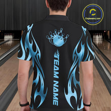 Load image into Gallery viewer, Custom Black And Blue Tribal Flame Men Bowling Polo Shirt, Bowling Tournament Shirt IPHW11287